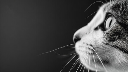   Close-up photo of a cat's face in black and white