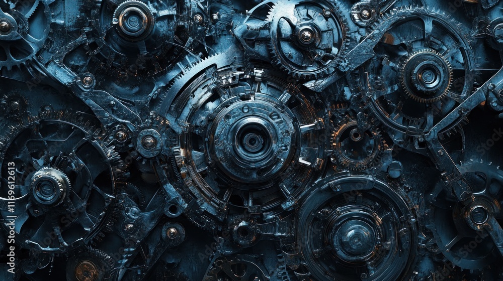 Poster intricate clockwork gears system detailed closeup