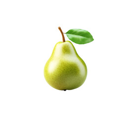 3D illustration of a fresh green pear with a leaf attached. Great for designs related to food, fruit, and healthy eating. Isolated on transparent background, png.