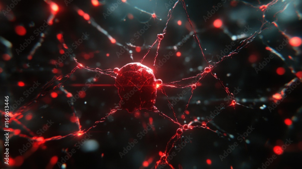 Aufkleber Illuminated Red Neural Network Cell Structure