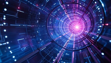 Obraz premium Abstract Futuristic Digital Tunnel Neon Lights