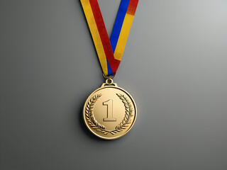 No. 1 gold medal with ribbon isolated on grey background