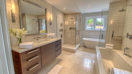 Modern Ensuite Bathroom With Freestanding Tub And Walk In Shower