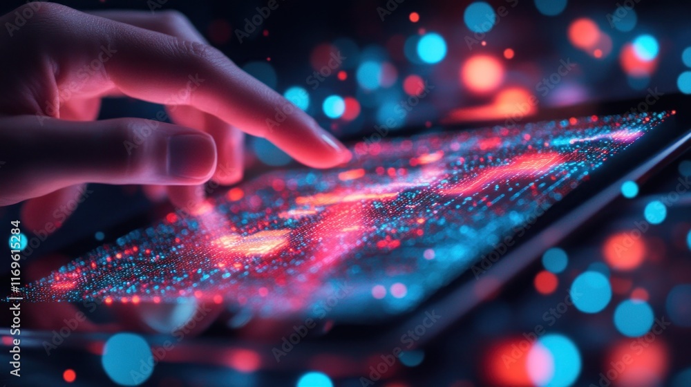 Poster Fingertip Interacting With Digital Data Display On Tablet