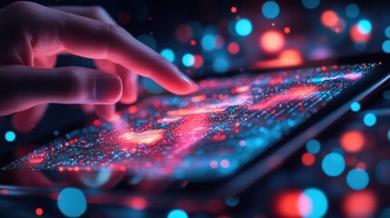 Fingertip Interacting With Digital Data Display On Tablet