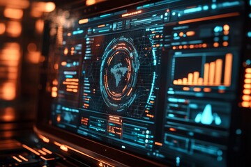 Obraz premium Digital security dashboard on laptop screen