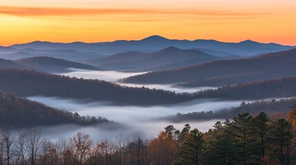 Fototapeta premium Majestic Mountains Sunrise Foggy Valley Landscape