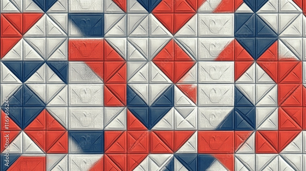 Poster repeating pattern of alternating hearts and diamonds showcasing art deco style in vibrant colors