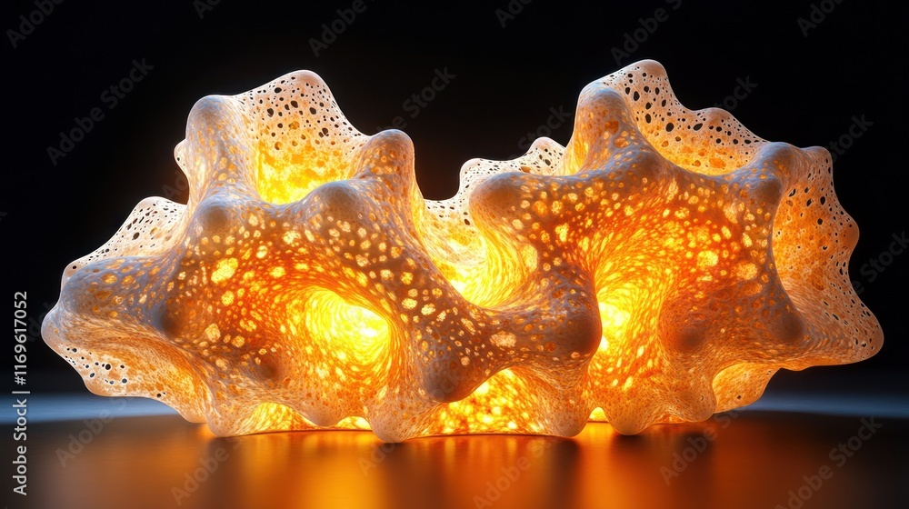 Poster illuminated abstract sculpture with intricate porous structure