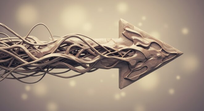 Messy Abstract Arrow sign design with vibrant color, soft gradient background, pointing and directing