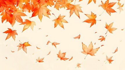 Fototapeta premium Orange maple leaves blowing gently in the wind, symbolizing autumn's natural beauty.