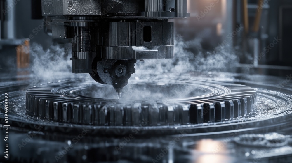 Poster industrial machine precisely machining a metal component