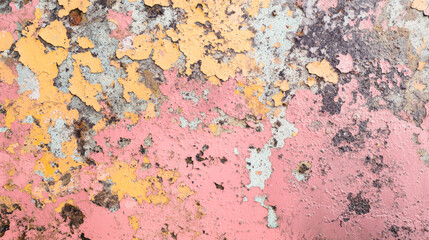 Weathered colorful peeling paint on rustic surface texture