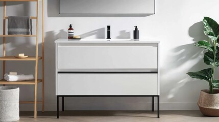 Modern White Bathroom Vanity With Two Drawers