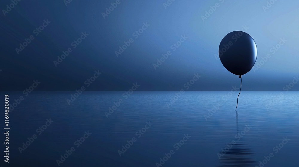 Poster a balloon floating in a body of water with a string attached