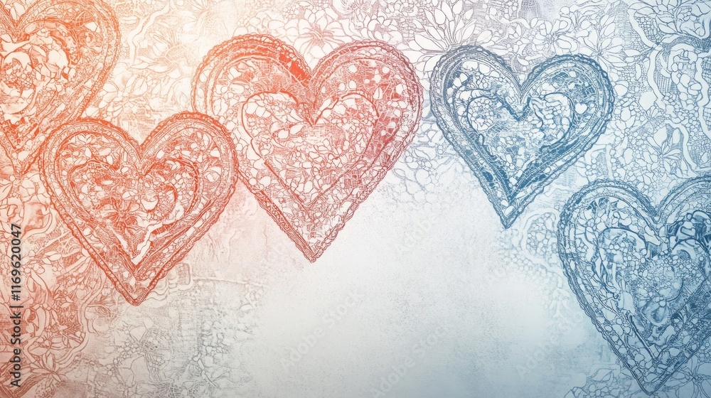 Poster elegant lace overlay featuring heart-shaped patterns on a soft pastel background in a delicate desig