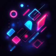 A colorful, neon-lit image with various shapes and squares