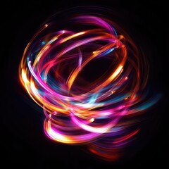 A colorful swirl of light with a purple and orange center