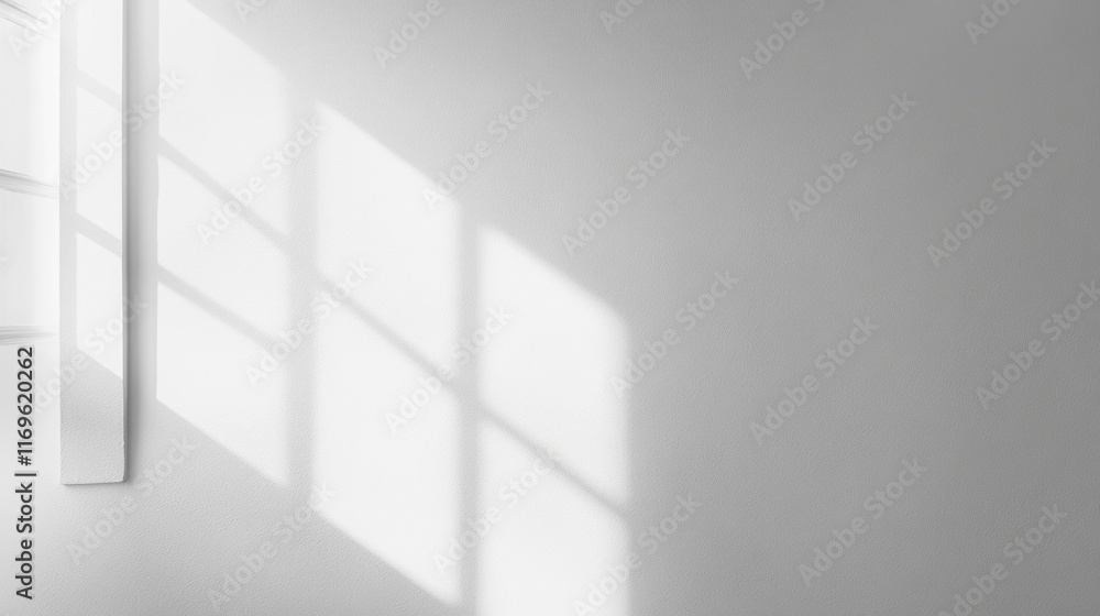 Poster White Wall With Window Light Shadow Patterns
