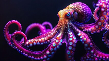 Obraz premium Colorful octopus displaying dynamic poses on black background