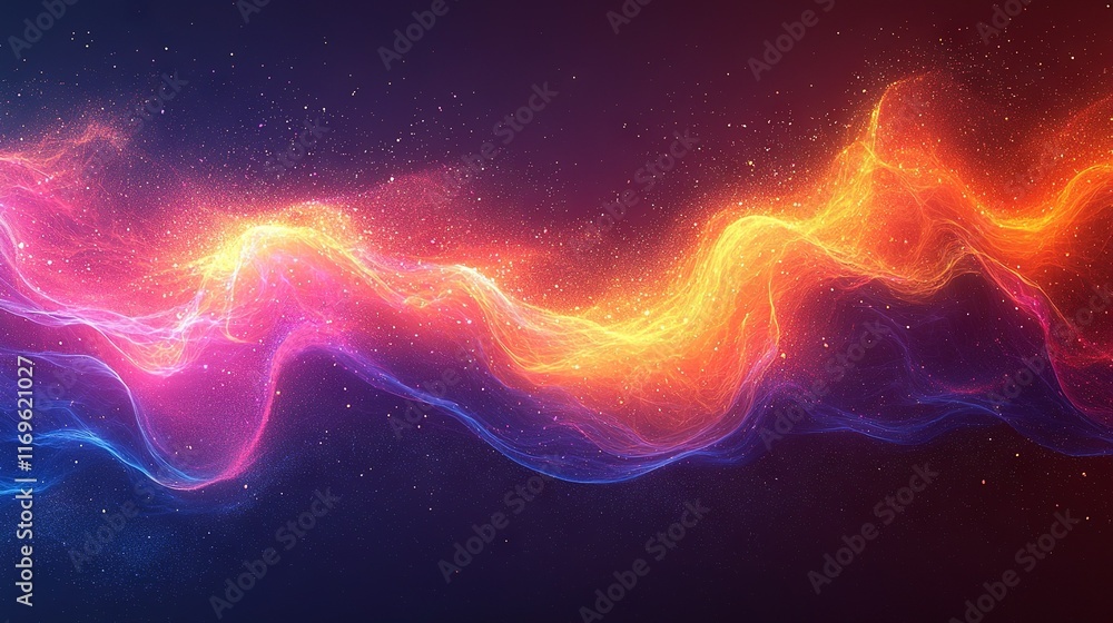 Poster image depicting a wave of light against a dark background, with an empty space in the middle