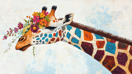  Giraffe in bloom with sky backdrop
