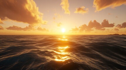 Golden Sunset Over Calm Ocean Waves