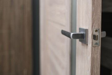 Doors are sold at a hardware store. Choosing doors for the house close-up. Interior renovation...