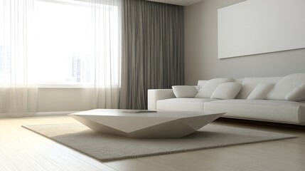Modern Living Room With White Sofa And Geometric Coffee Table