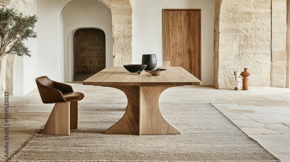 Poster modern wooden dining table set in a rustic setting