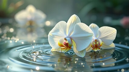 Serene White Orchids Floating on Calm Water