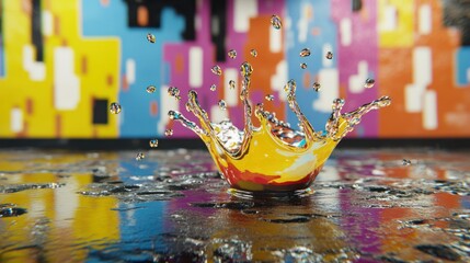 Colorful Water Drop Impact Abstract Art