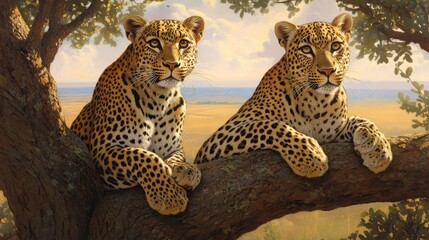 Leopards Gazing at Horizon During Golden Hour
