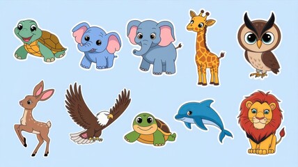 Obraz premium Generative Ai tehnology set of funny cartoon animals