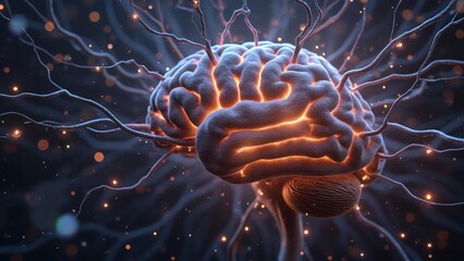 Glowing Human Brain Neural Network AI Art