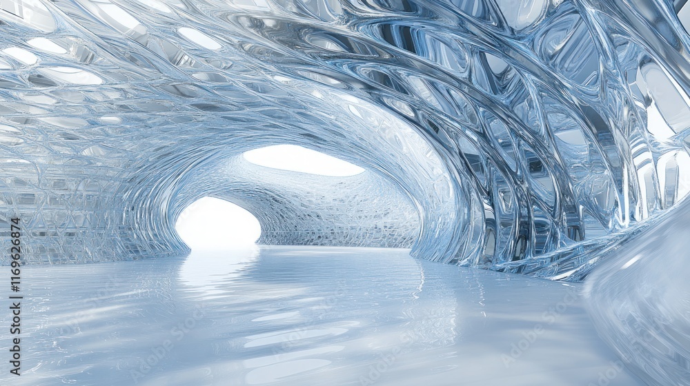 Poster abstract ice cave architectural render showing interior design