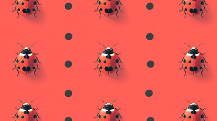 Ladybugs on vibrant red background with polka dot pattern