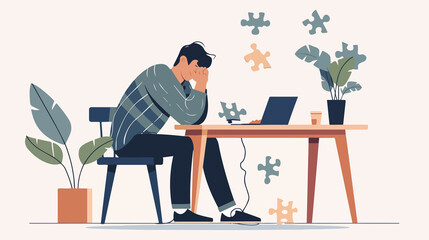 Businessman Solving Puzzle at Desk - Dismissal Concept