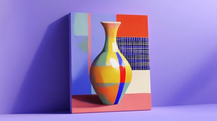 Abstract Canvas Painting Of A Colorful Vase