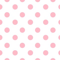 Repeating raster pattern with pink polka dots on white background