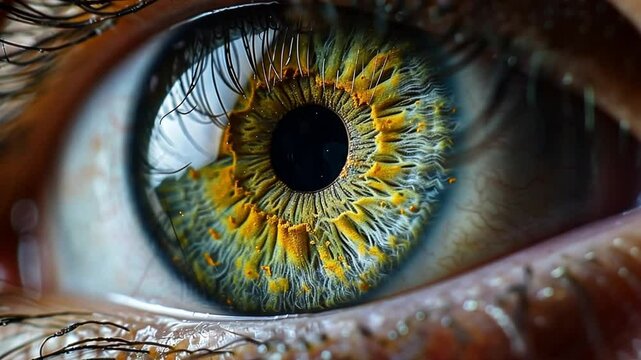 The close-up illustration highlights a brilliant eye with striking colors and textures.