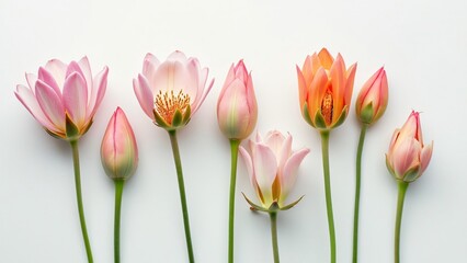 Naklejka premium Pink and Orange Lotus and Tulip Flowers Blossom Arrangement