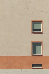 Fototapeta premium Beige and Orange Building Facade with Windows