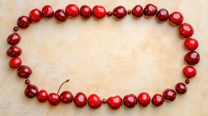Obraz premium Fresh red cherries in circular arrangement on beige background
