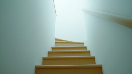 Light wooden staircase ascending to bright light