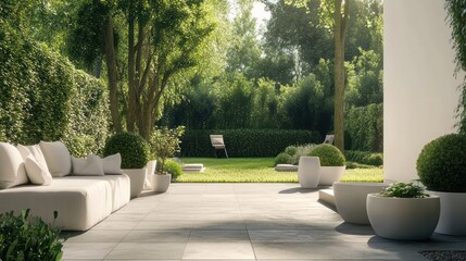 Modern Outdoor Patio Design With Lush Greenery