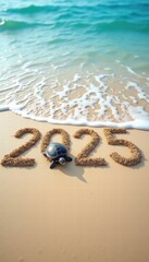 Naklejka premium A cute sea turtle on the beach with 