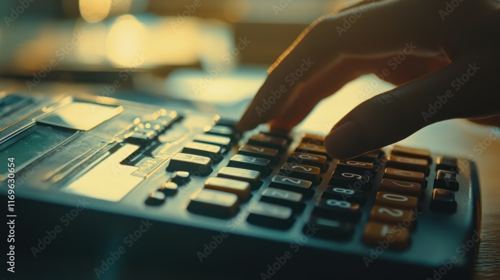 Poster Hand Using A Calculator During The Day
