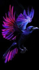 Obraz premium Beautiful raven in mid-caw with colorful feathers and dynamic pose