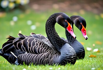 Fototapeta premium black swan on the grass